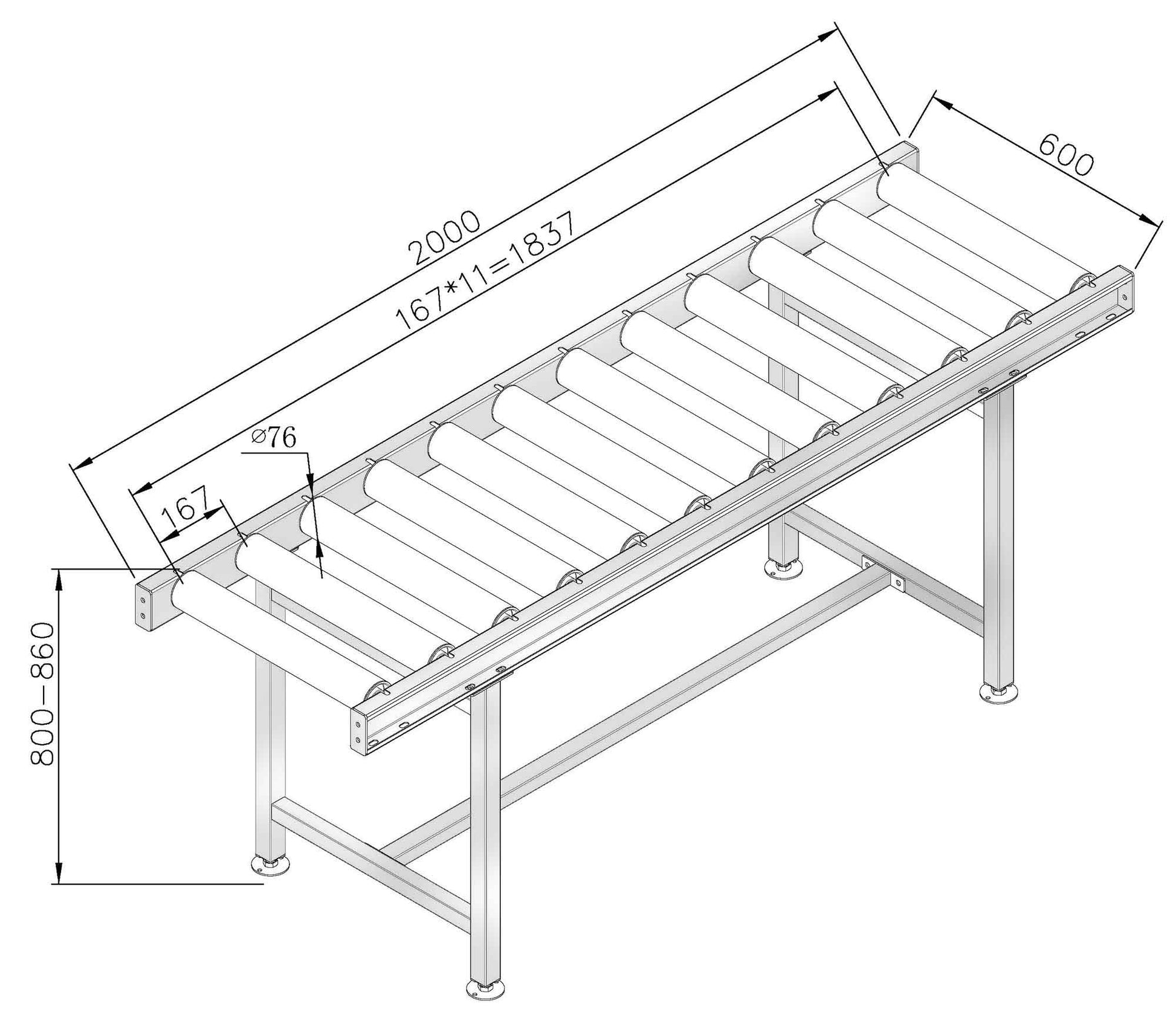 2M ROLLER TRACK WITH LEGS